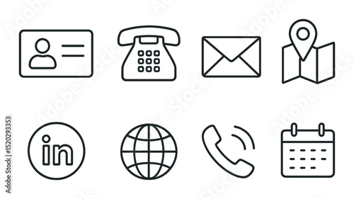 Global news outline icons set – simple, media and broadcast symbols for design