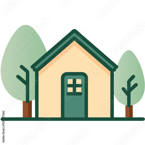Simple House Icon with Trees Vector Illustration