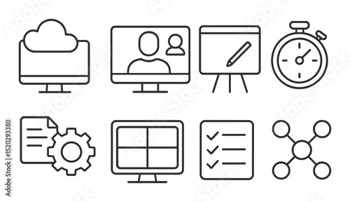 Smart supply chain outline icons set – efficient logistics and tracking symbols