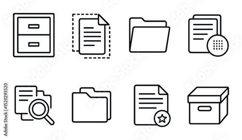 Fax troubleshooting line icons set – silhouette, printer error and repair symbols