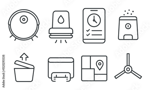 Ai data processing linear icons set – outline, machine learning and analysis symbols