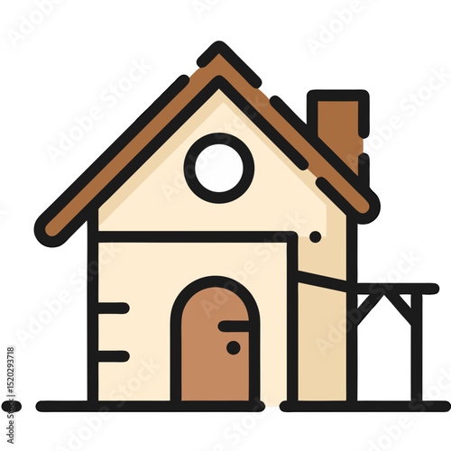 Stylized Cartoon House with Chimney and Porch Illustration