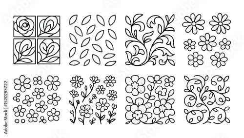 Nature and weather outline icons set – floral, rain, blossom symbols for design needs
