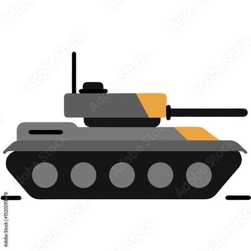 Stylized Gray and Yellow Tank with Tracks and Gun