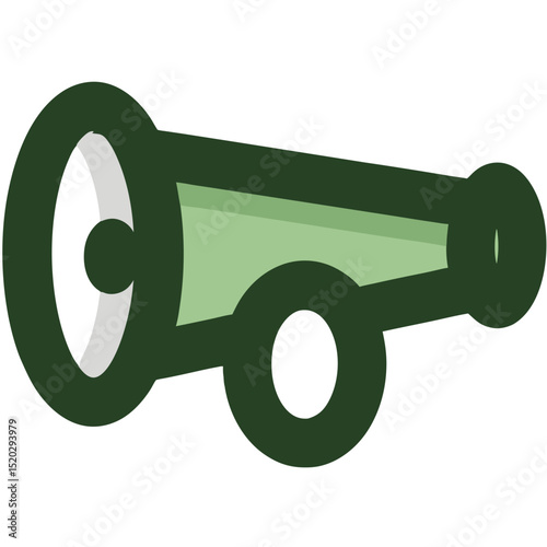 Stylized Green Cannon Illustration with Dark Green Outline and Light Green Fill