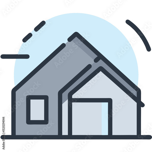 Stylized House Icon with Window and Door Light Blue Circle