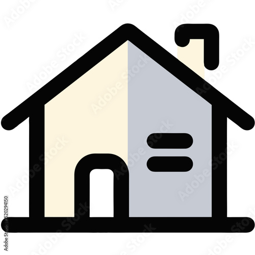 Stylized House Icon with Chimney Door and Two Windows
