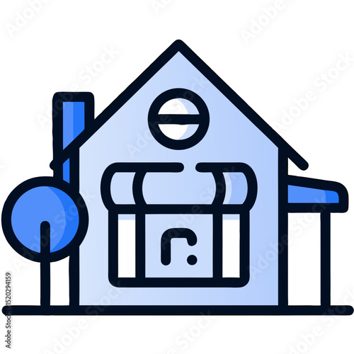 Stylized Icon of a House with Tree and Chimney