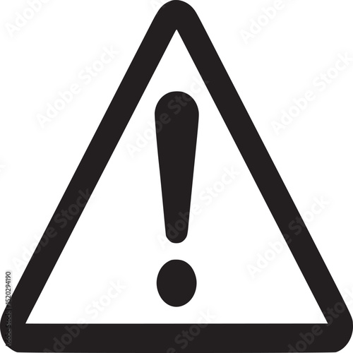 A black outlined triangle containing an exclamation mark on a plain white background illustration