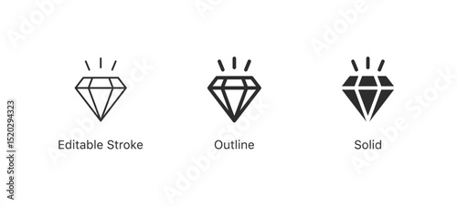 set of minimalist diamond icons, value icon in outline and solid styles, perfect for symbolizing luxury, quality, and premium design elements
