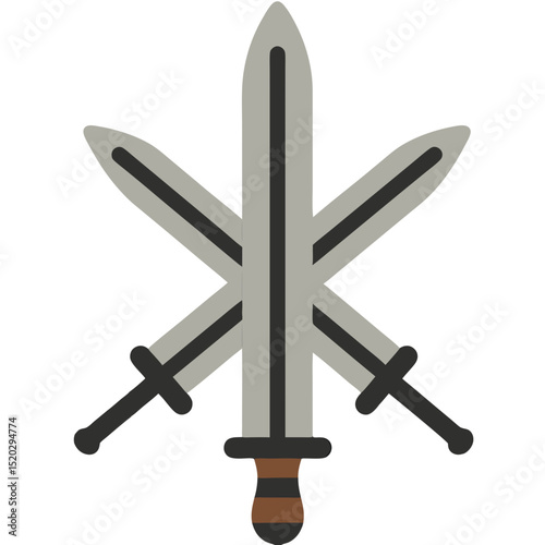 Three Crossed Swords Medieval Weaponry Flat Vector Illustration