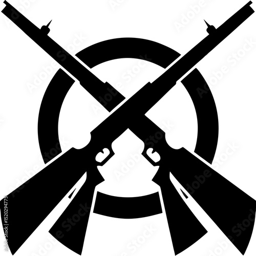 Two Crossed Rifles Silhouette with Circular Target Background