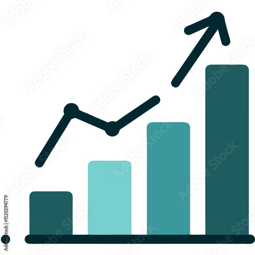 Upward Trending Bar Graph with Arrow and Line Chart