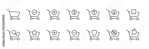 E-commerce shopping cart icons for online retail and sale design