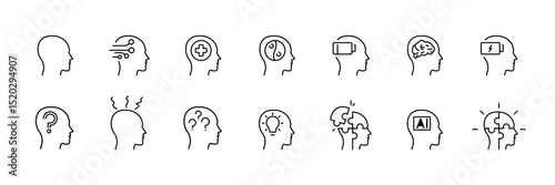 Mental health and cognitive concepts in minimal line art
