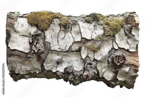 Rustic Organic Bark Texture. Up-Close Details of Weathered Wood and Moss in a Biodiverse Forest Environment