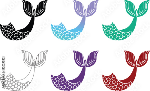 Colorful Mermaid Tail Silhouettes Set - Silhouettes for Cricut, Stickers & DIY Projects