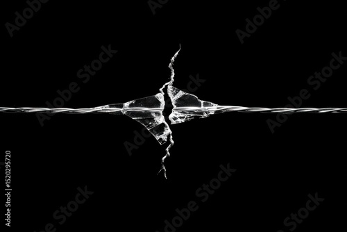 A high contrast image of shattered glass intersecting twisted wire against black, emphasizing the fragility, disruption, and sharp contrasts in the composition.