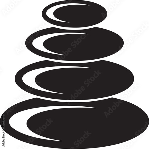 A simple black and white illustration of a stack of zen stones in a balanced arrangement design
