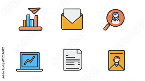 Email Marketing Essentials Icon Set A cohesive collection of six flat