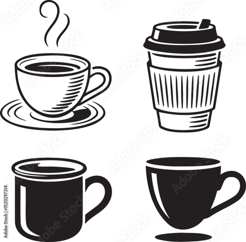 Coffee cup silhouette set vector illustration isolated On Transparent Background
