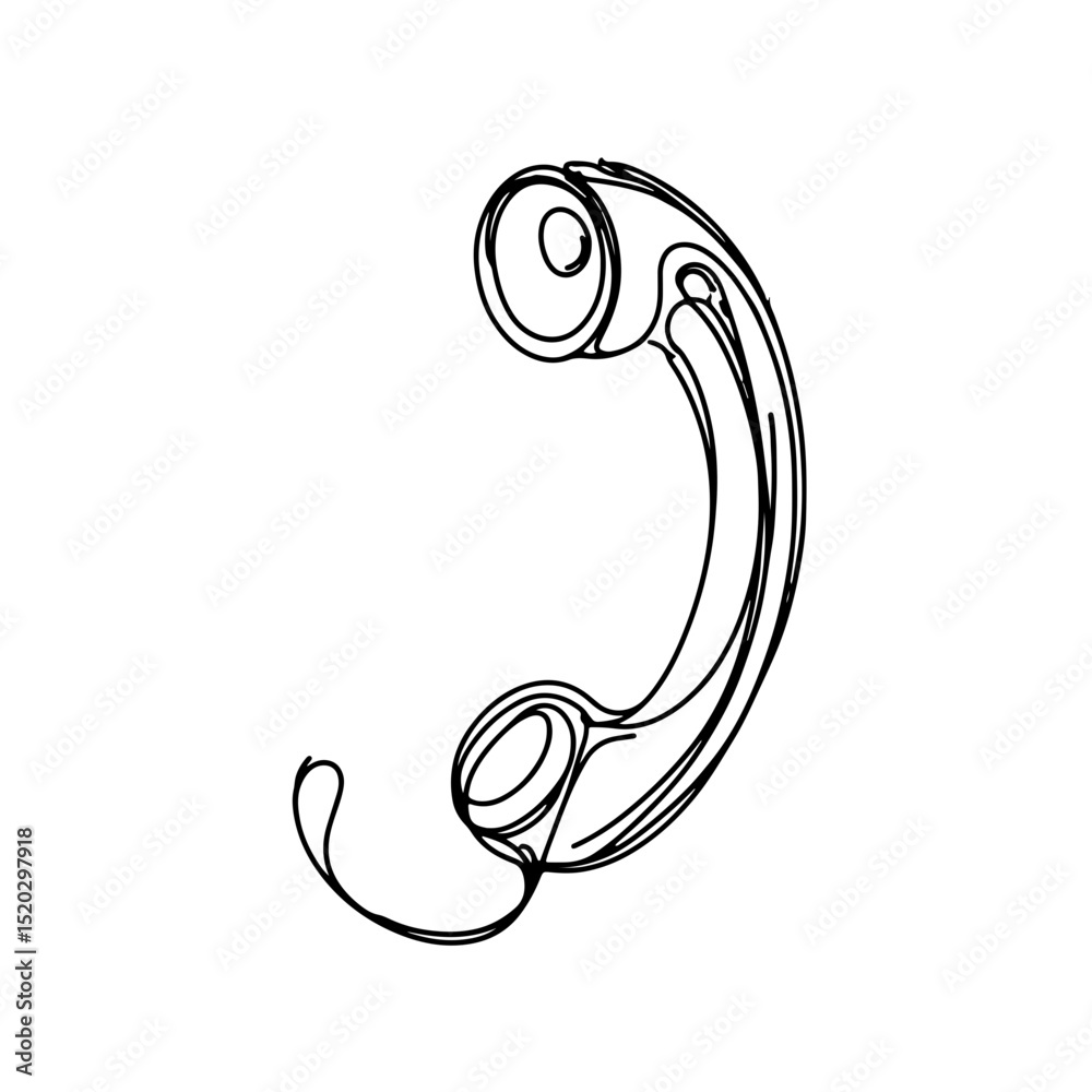 Fototapeta premium Minimalist line drawing of a classic telephone receiver on a plain white background, representing communication concepts suitable for design studios, tech companies, or marketing agencies