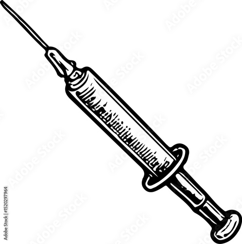  Hand-drawn syringe illustration representing injection, vaccination, and medical treatment
