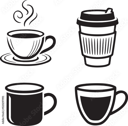 Coffee cup silhouette set vector illustration isolated On Transparent Background