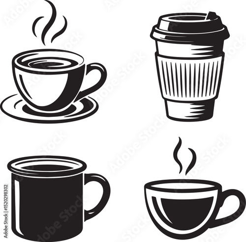 Coffee cup silhouette set vector illustration isolated On Transparent Background
