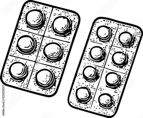 Hand-drawn sketch of pill blister packs used in modern medical treatments