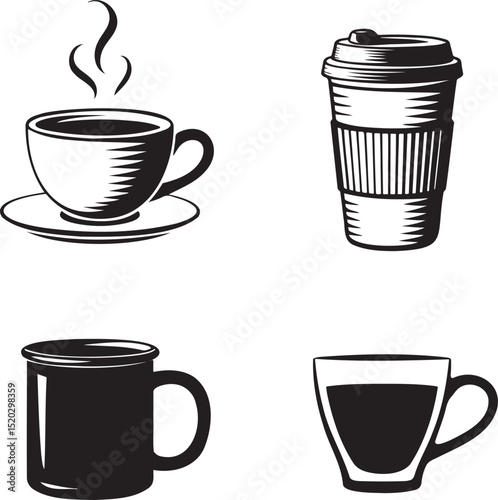 Coffee cup silhouette set vector illustration isolated On Transparent Background