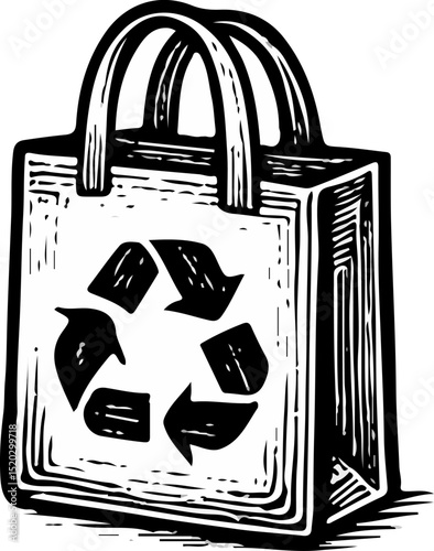 Hand-drawn eco tote bag with recycle symbol, promoting sustainability and zero waste lifestyle