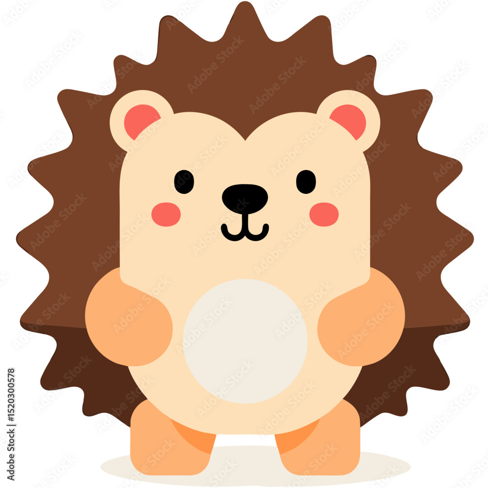 Fototapeta premium Cartoon Hedgehog with Brown Spikes and Peach Accents