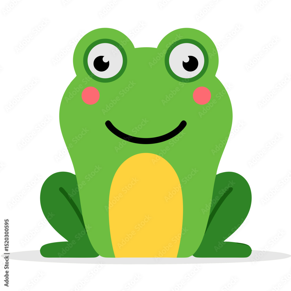 Obraz premium Cartoon Green Frog with Pink Cheeks and Yellow Belly