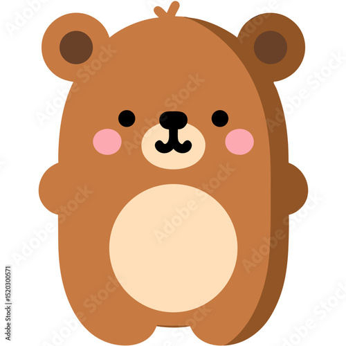 Cute Cartoon Brown Bear with Pink Cheeks and Round Belly