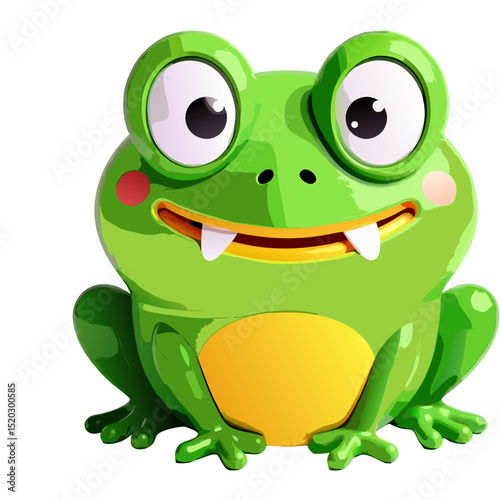 Cartoon Green Frog with Googly Eyes and a Tooth