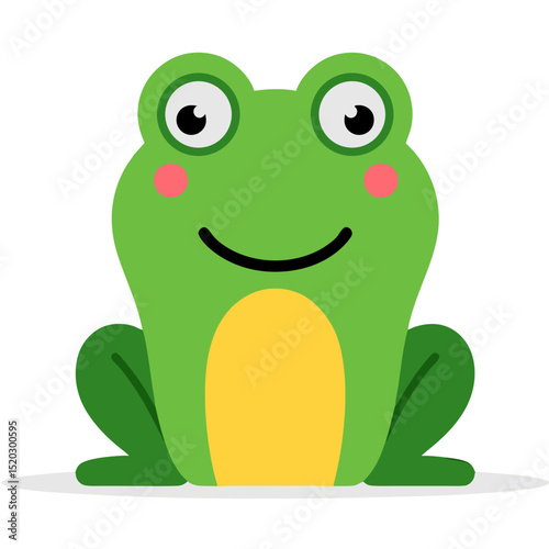 Cartoon Green Frog with Pink Cheeks and Yellow Belly
