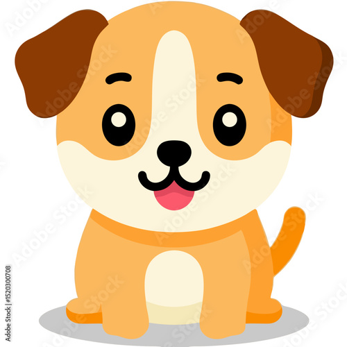 Cartoon Dog Sitting with a Happy Expression and Brown Ears