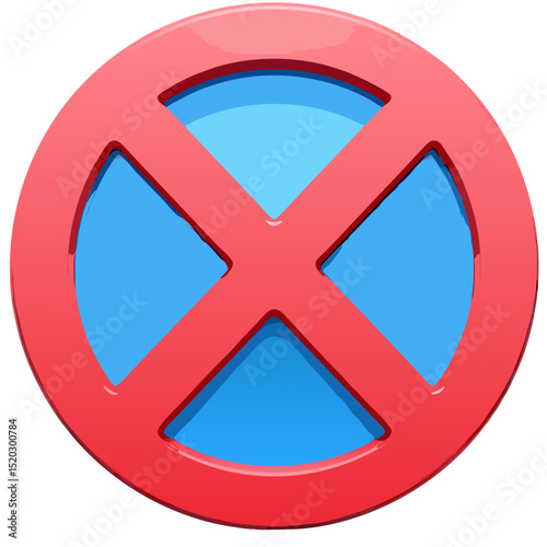 Stylized Blue X Shape with Red Outline and Circular Element