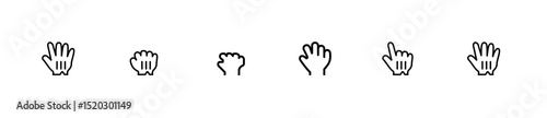 Hand Cursor Icon Set – Flat Line UI Icons for Click, Drag, Grab, Hold, Hover, and Touch Interaction in Web, App, Game, and Design Interfaces