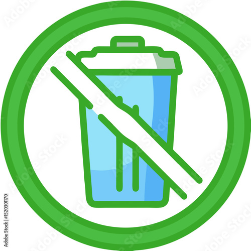 No Littering Symbol Trash Can with Diagonal Line in Green Circle