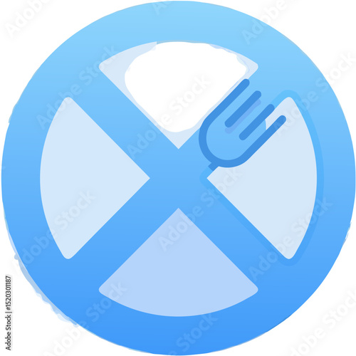 Stylized Blue Fork Icon Inside a Circle with an X Shape