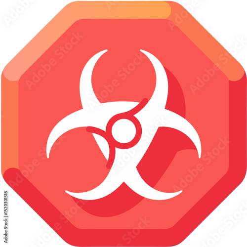 Red Octagon with White Biohazard Symbol and Red Center
