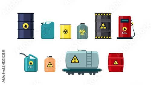 Oil, Fuel and Chemical Storage Containers on White and Green Screen