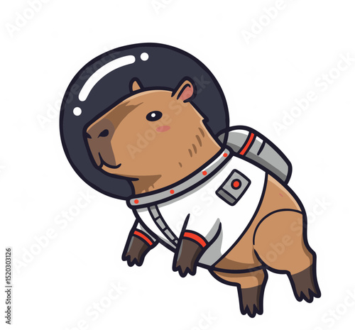 Astronaut Capybara in a tiny spacesuit, floating in space. Vector sticker design
