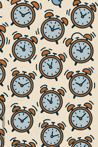 Retro Alarm Clock Pattern. Vintage Style Timepiece Design. Wake Up Call. Old-fashioned Clockwork. Schedule Reminder. Nostalgic Theme. Decorative Motif. Classic Design.