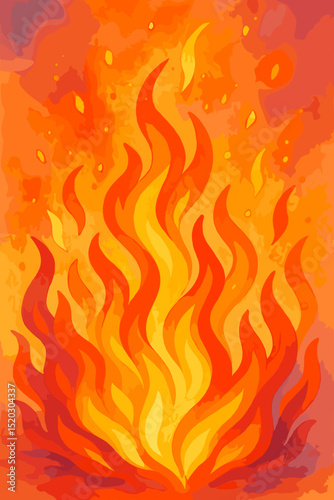 Vibrant Dancing Fiery Flames Illustration with Warm Orange Red Yellow Colors, Abstract Fire Vector Art, Burning Heat Energy Background for Design and Decoration