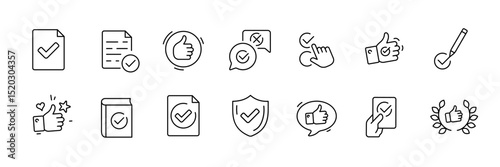 Collection of check and approval icons for business and communication design