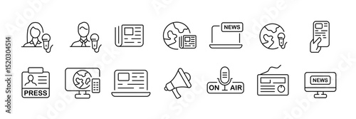 Global news and media icons for digital communication design