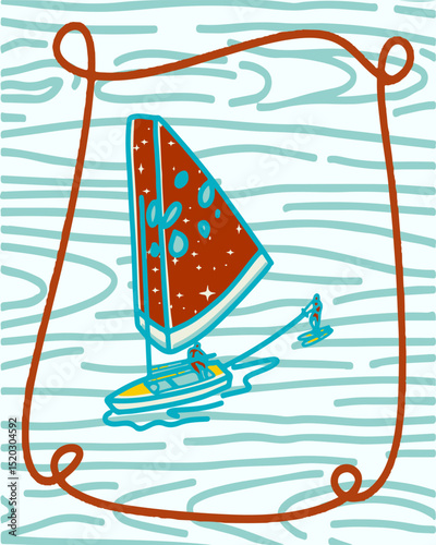 Watermelon Sailboat on the Sea